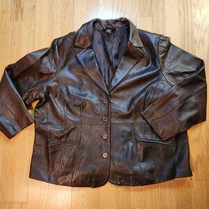 Venezia 100% Distress Brown Leather Jacket Blazer Women’s Size 26/28 (4X) Office